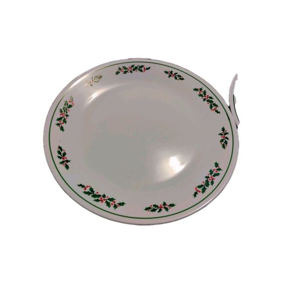 Corning Corelle Dinner Plate Christmas Holly Days 10.5" Vintage Set 4 Green Rim - Picture 3 of 11